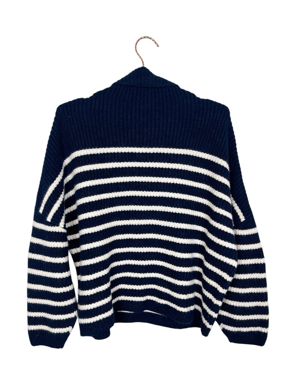 J. Crew Cashmere Striped Navy Turtleneck Sweater - Picture 3 of 7